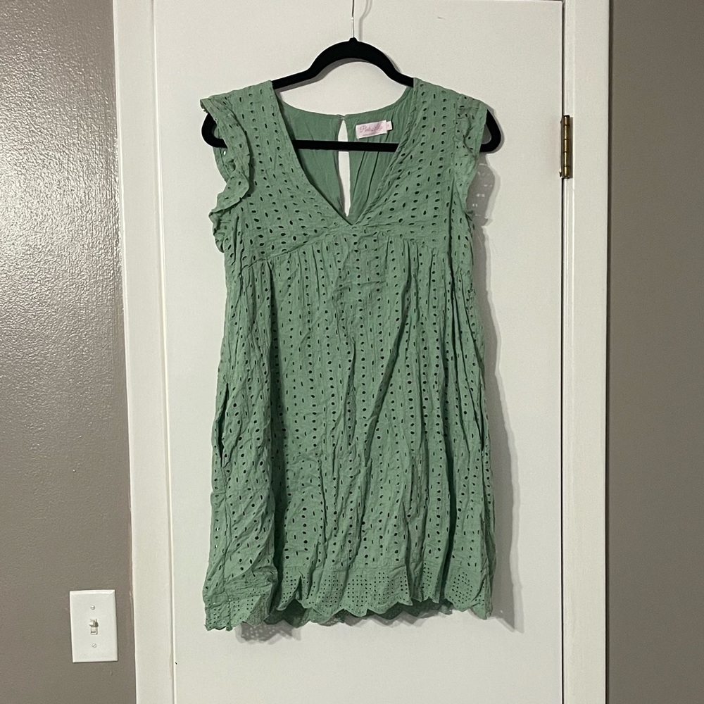 Pink lily romper style dress sage green